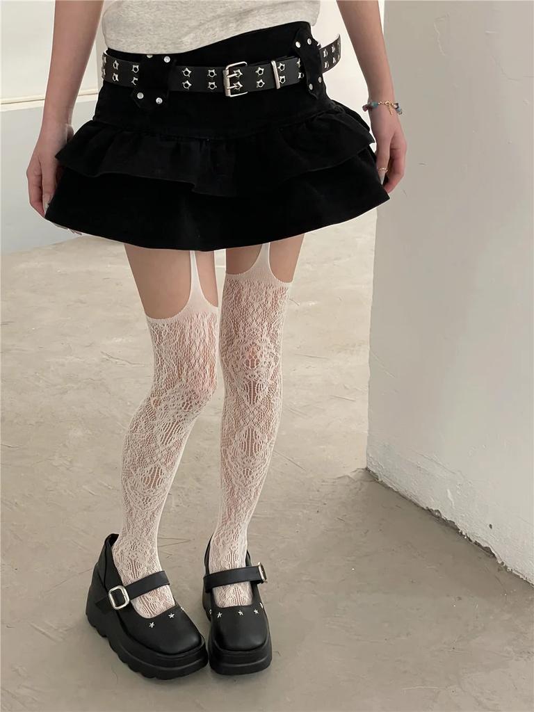 Y2k Dark Girl Long Sexy Fishnet Stockings Women Classical Design Harajuku Emo Mesh Tights Lingerie Thigh High Garters Hosiery