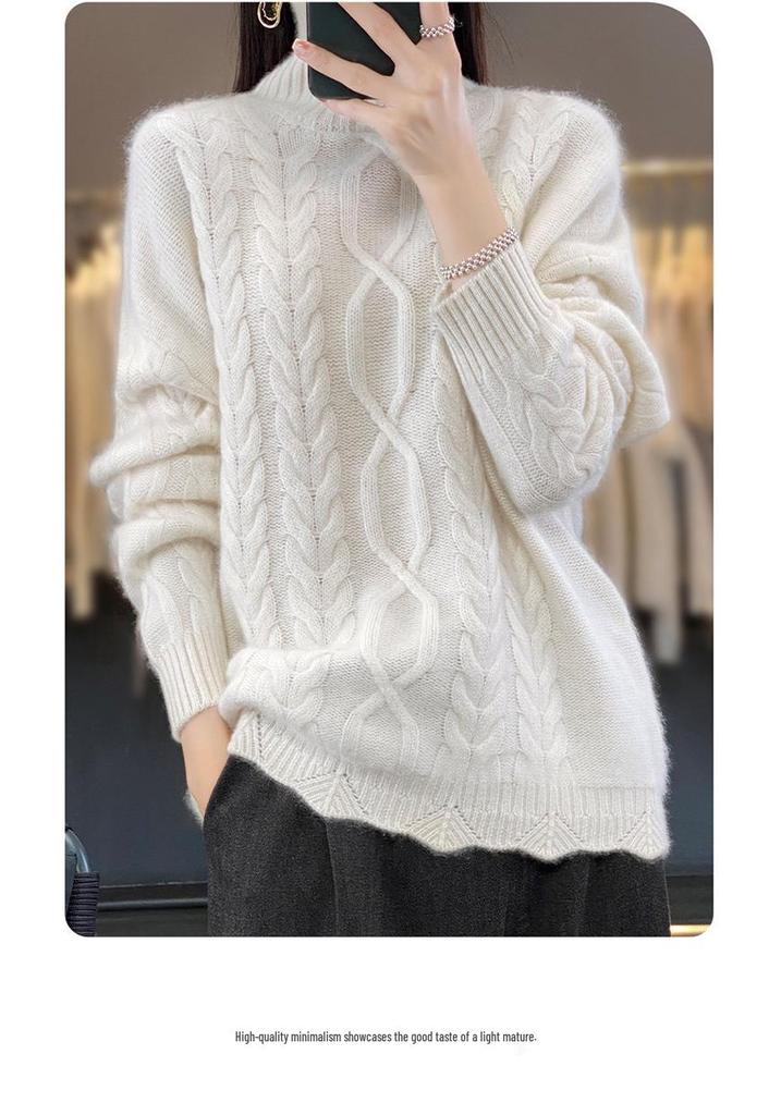 Women's High Neck Drop Shoulder Cashmere Sweater - Autumn/Winter New Arrival, Loose Slimming Knit Pullover