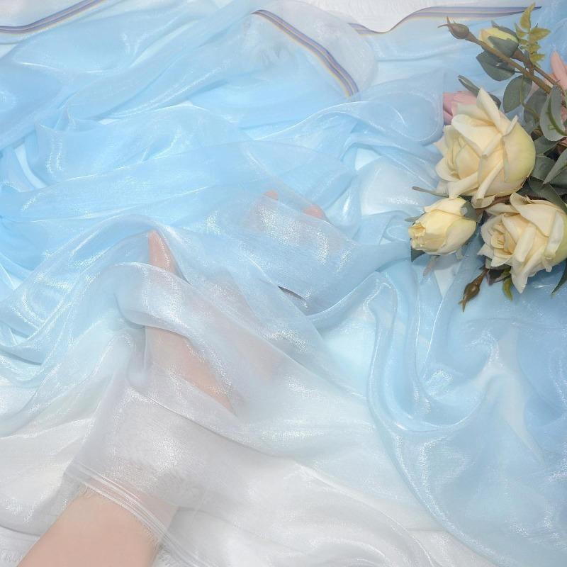 3/5/10m Multicolor Gradient Silk-Crepe Chiffon Fabric for Handmade DIY Sewing Hanfu Apparel Making Wedding Decoration