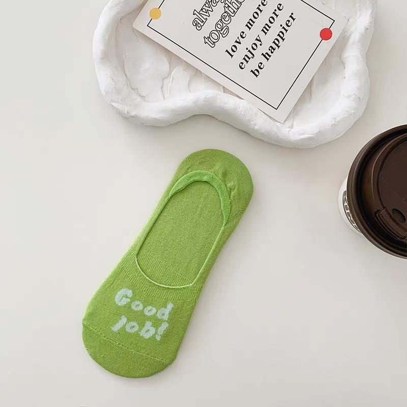 Разноцветные Дофаминовые Носки-Лодка с Буквами Женские Низкие Дышащие Носки Летние Тонкие Дышащие Незаметные Носки One size fits all зелёный