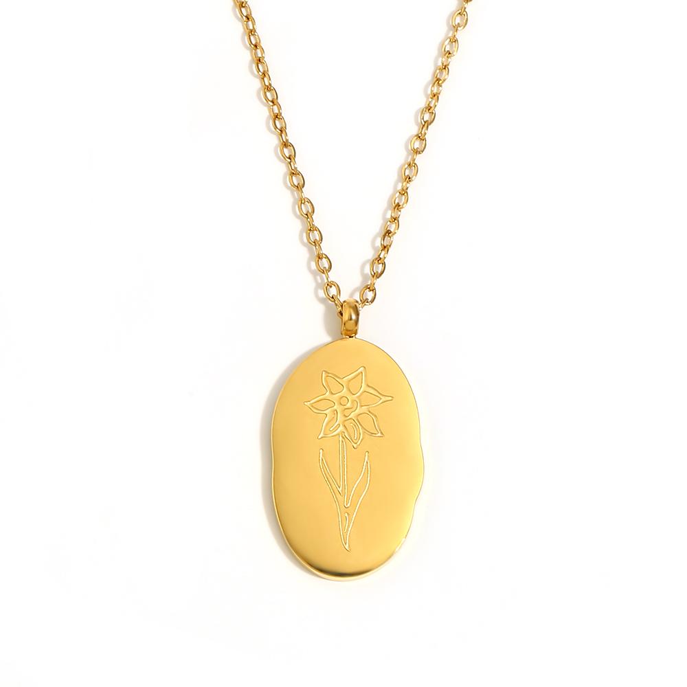 E.B.belle Tarnish Free Irregular Personality 12 Months Flower Pendant Necklace Stainless Steel Gold Plated Birthstone Necklace