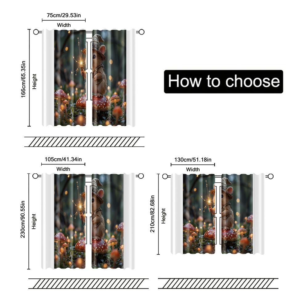 Set Of 2 Filtering Curtains Excluding Rods Non Movable Without Batteries Mouse Mushroom Use Bedrooms Living Curtain Polyester Ideal For Bedroom Decor