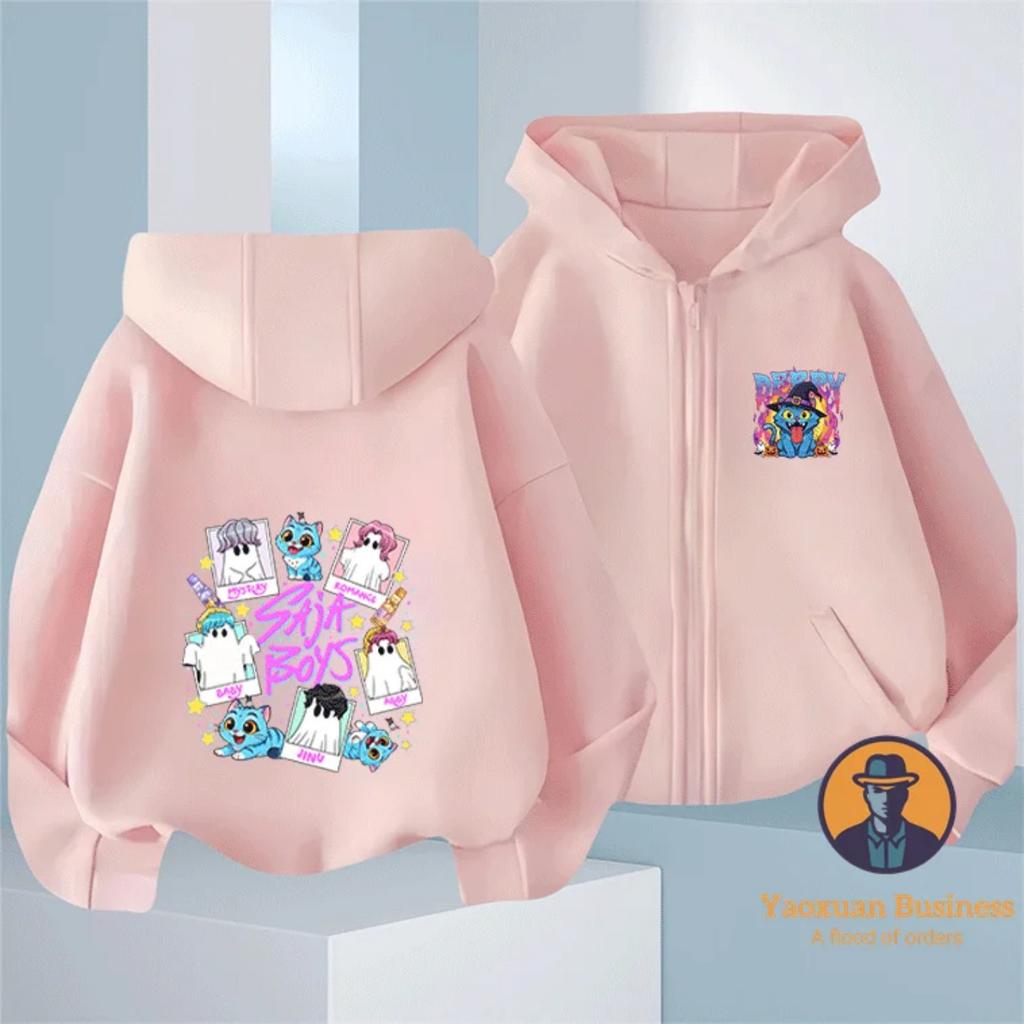Fashionable KPop Demon Hunters Kids Boys Little Girls Zip Up Hoodie Cute Printed Cartoon Warm Windproof Autumn Winter Fashion