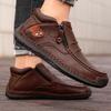Men's High-top Leather Shoes Hand-stitched Plus Size 38-50 Non-slip Soft Sole Casual Flats for Walking Working Driving