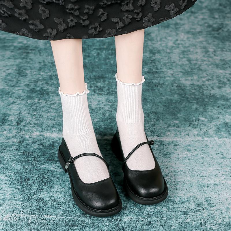 Leather flat for Huizhou women's shoes Su Yinyin same single shoes women's soft soles British style autumn and winter small leather shoes women