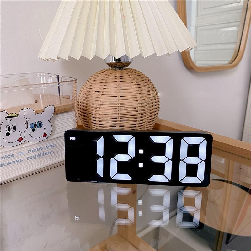 Ins Silent Night Light LED Digital Clock Minimalist Mirror Design for Desk