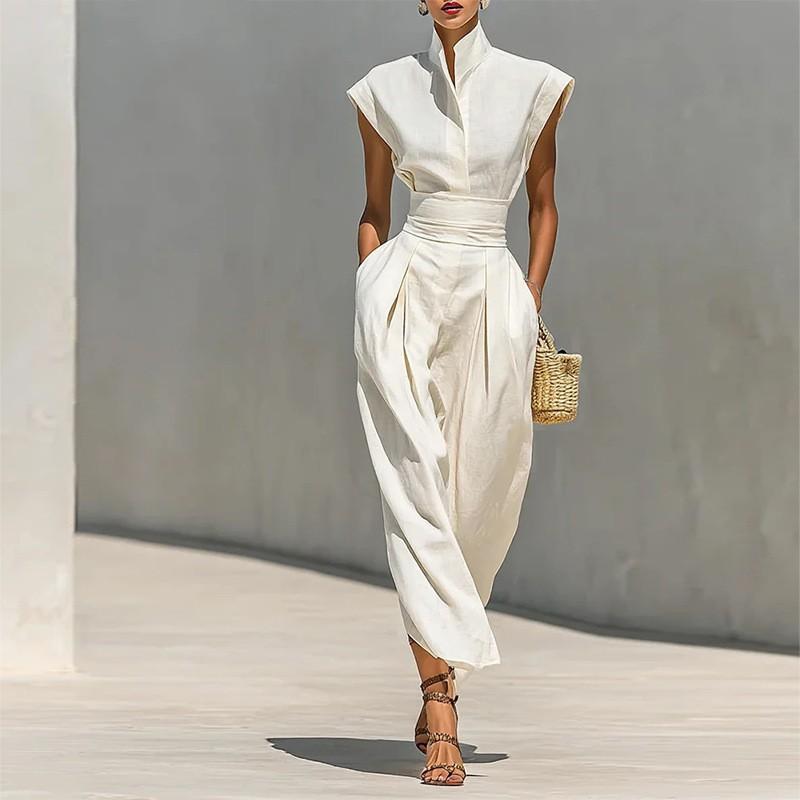 European American Fashion Temperament Pure Color Waist Flying Sleeve Dress S