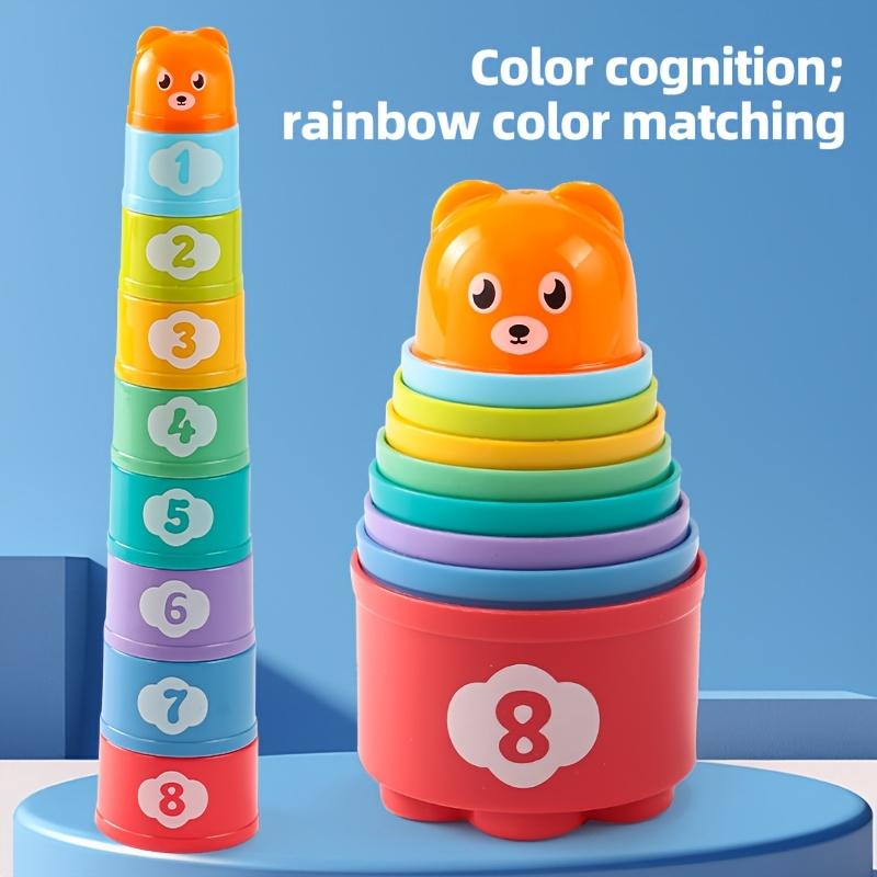 9PCS Rainbow Stacking Cups Set Random Color Nesting Cups Infant Bathroom Bath Water Toys Beach Sand Play Toys for Toddlers Gift
