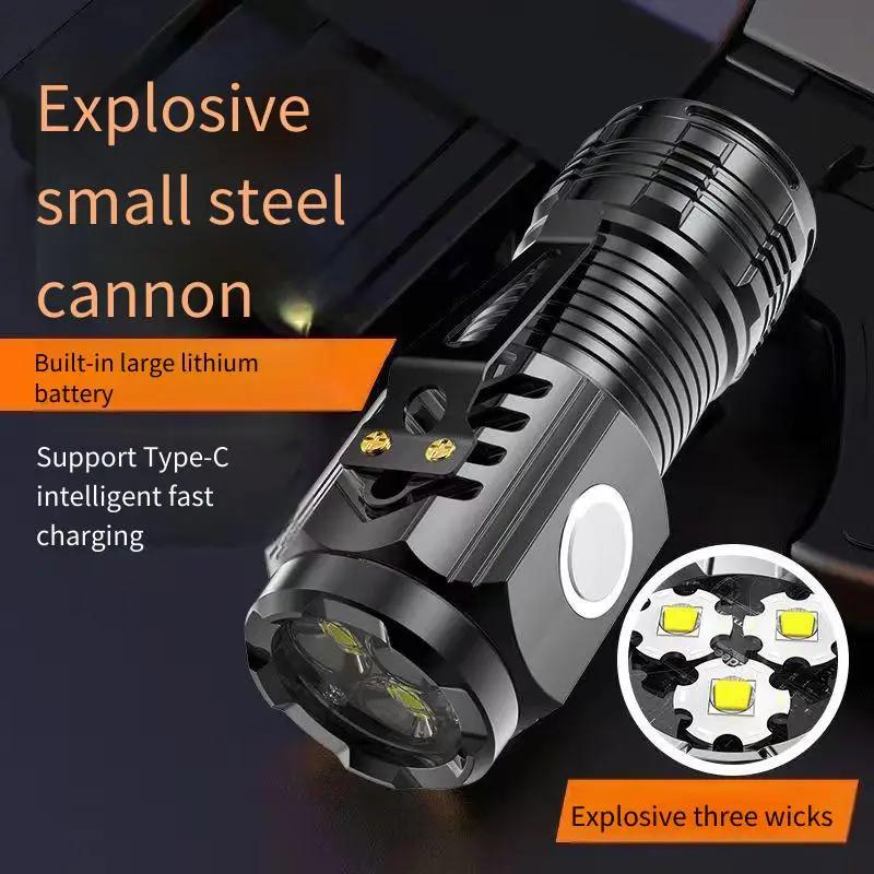 LED Strong Light Flashlight Rechargeable Multi functional for Long Range Portable Outdoor Home Mini Flashlight Cap Clip Light