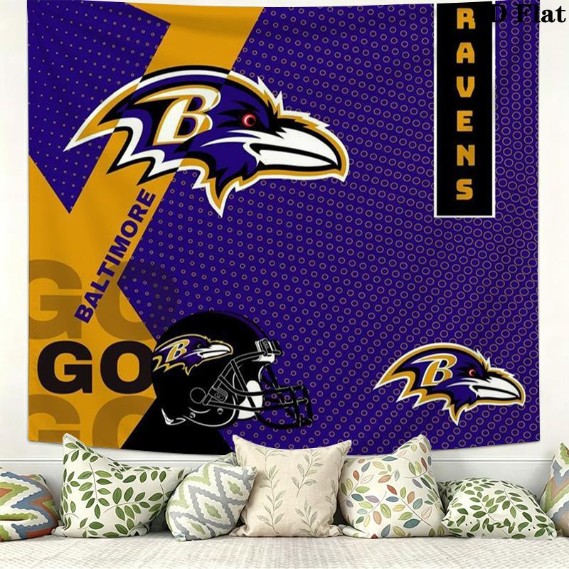 Baltimore Ravens Logo Wall Tapestry Aesthetic Wall Hanging Printed Fabric Blanket Decorative Tapestries for Bedroom Living Room Home Decor