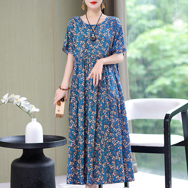 Damenkleid, Sommer, Vintage-Kleidung, lässig, kurzärmelig, langes Kleid für Damen, Sommer-Outfit