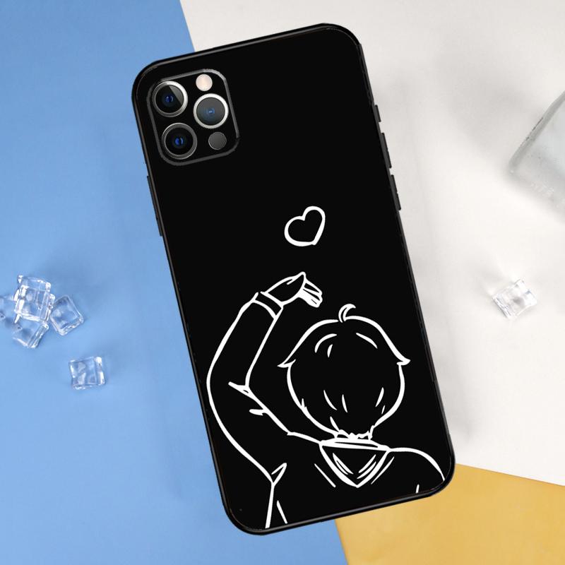 Cartoon Couple Love Boy Girl Phone Case For iPhone 16 Pro 15 Pro 11 13 14 Pro Max 12 Mini XR 16 15 Plus 16e Cover Shell