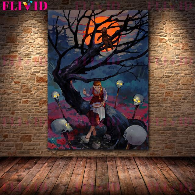 Green Witch and Witch Who Performs Witchcraft Wall Art Canvas Painting Forest Witch Posters and Printing