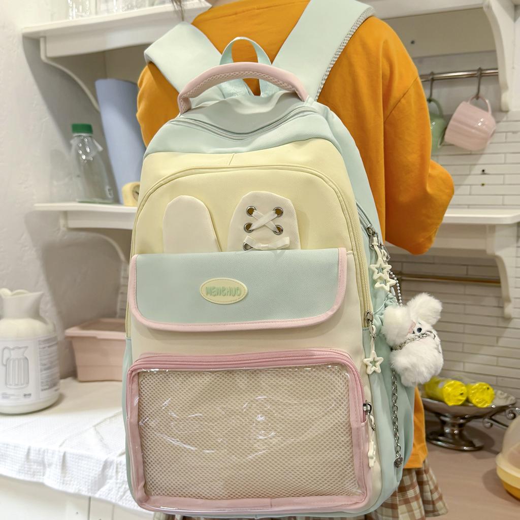 Schoolbag Cream Light Pink Ins Wind High Value School Bag Female Sweet Junior High School Pain Backpack Lightweight Large Capacity Backpack
