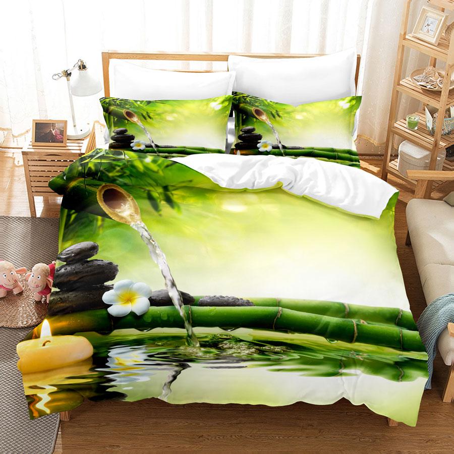 Green Flower Duvet Cover Set Double Bed With Pillowcase Lotus Bedding Set King Size 3pcs 2pcs Single Twin Full 200x200 220x240cm