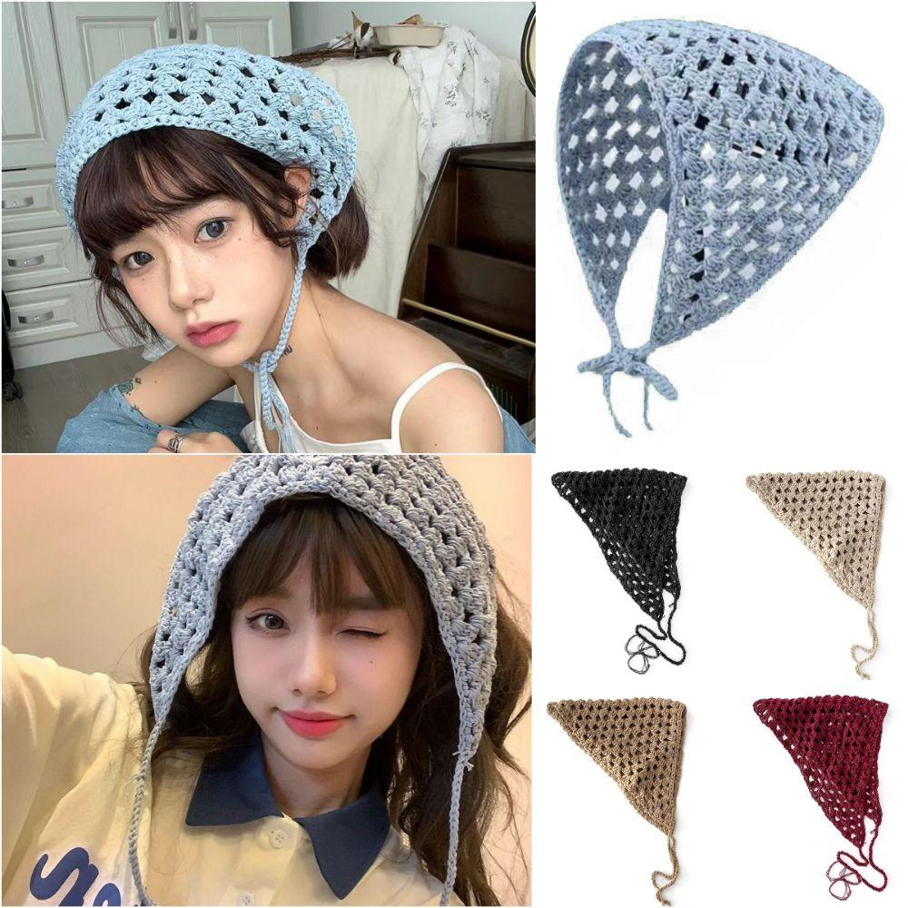 Triangular Hollow Knitting Headband Multicolor Hair Band Crochet Triangle Headscarf  Travel Beach