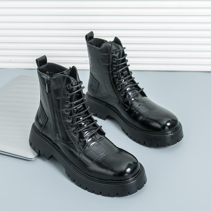 Fashion Luxury Brand Men's Autumn and Winter Crocodile Leather Side Zipper High Top Boots Fashionable New Men's Comfortable Short Boots