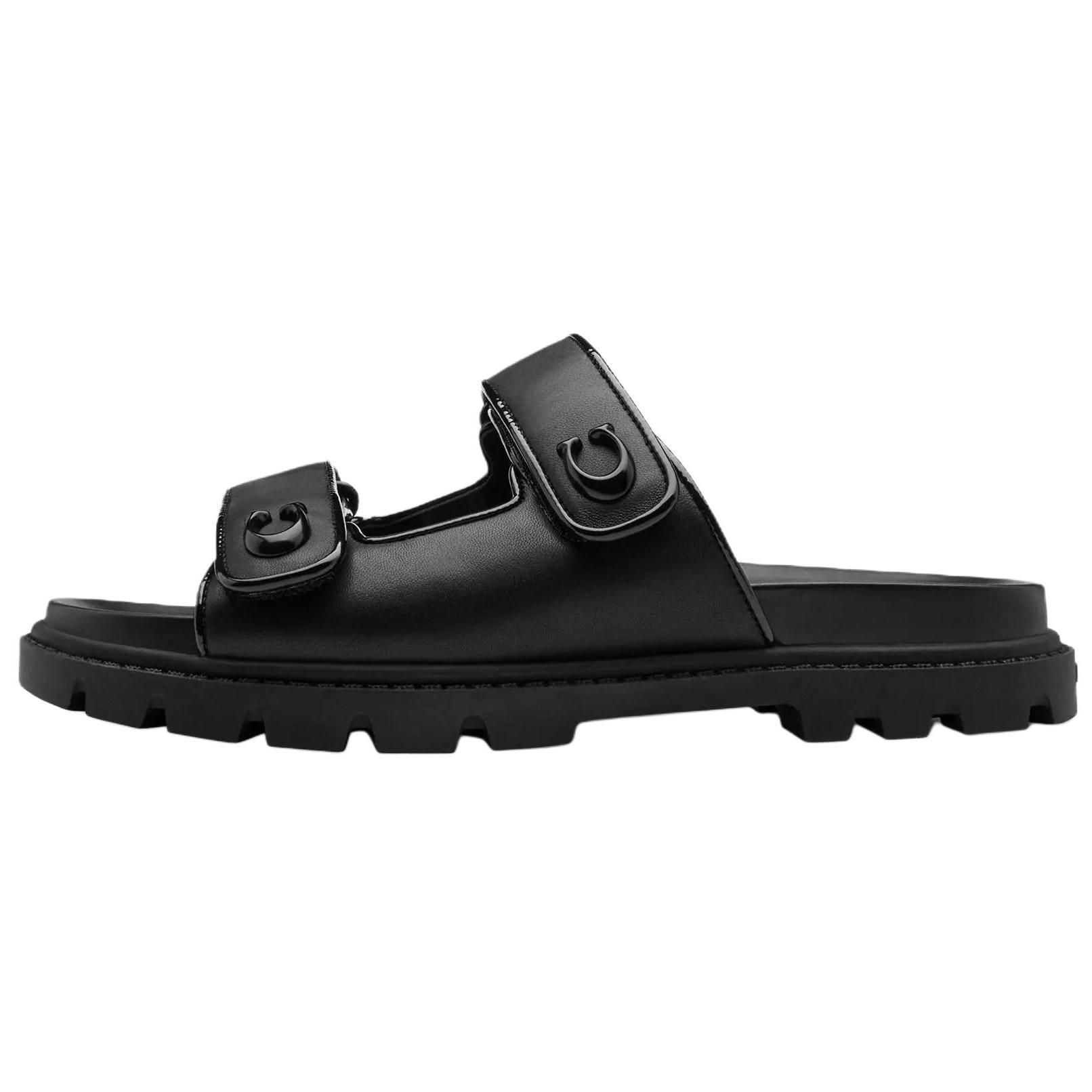 

Coach Leather Round Toe Slip-On Sandals Women sandals Black CBO86-BLK 37.5