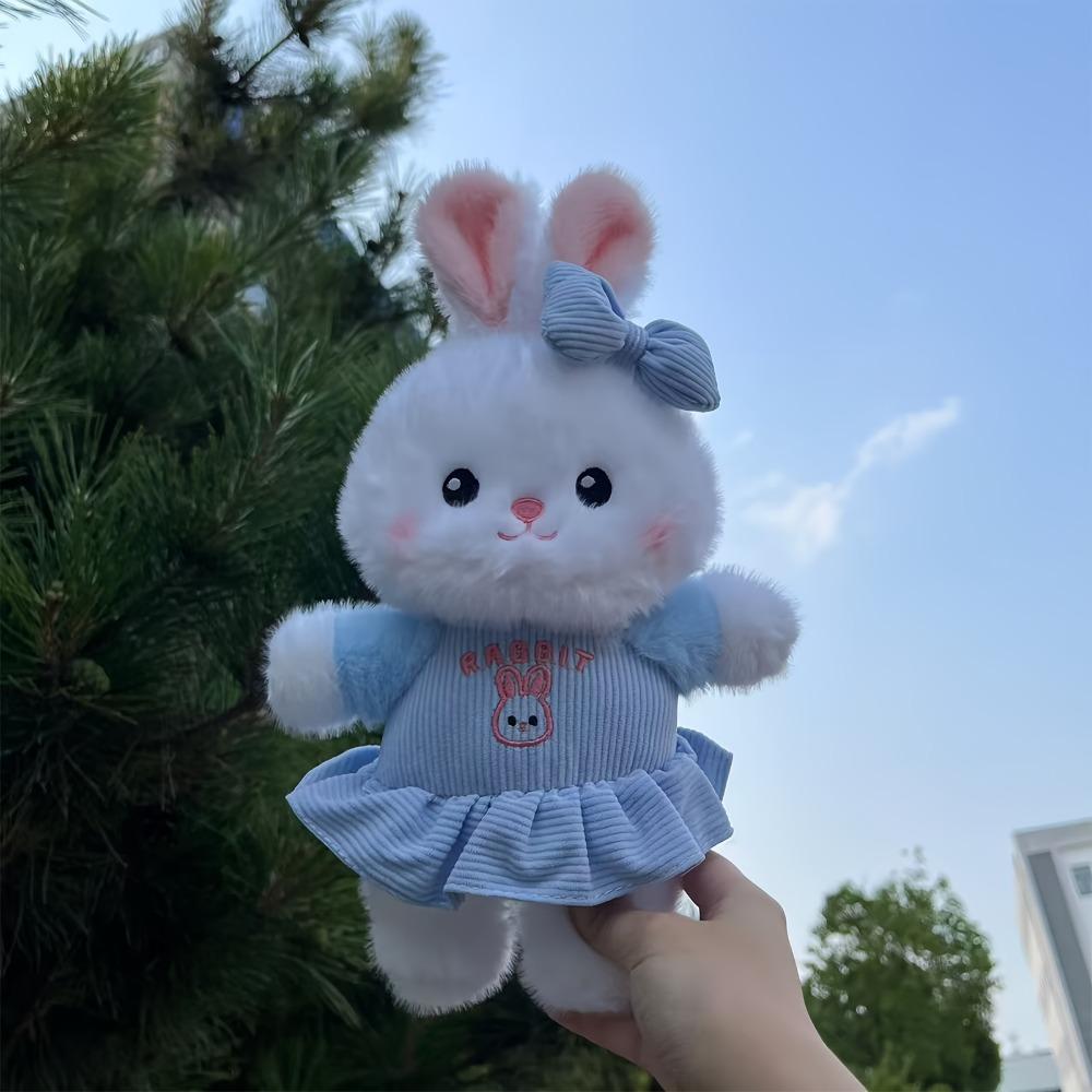 Kawaii Bunny Plush Soft Stuffed Rabbit with Cute Dress & Bow Soft Cuddly Bunny Easter Gift for Toddler Kids Baby Shower Girls