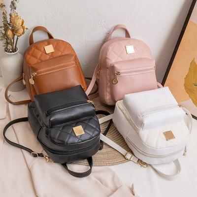 Women Backpack PU Leather Lingge Shoulder Small Backpack Multi-Function Ladies Phone Pouch Pack Ladies School Backpack Bags