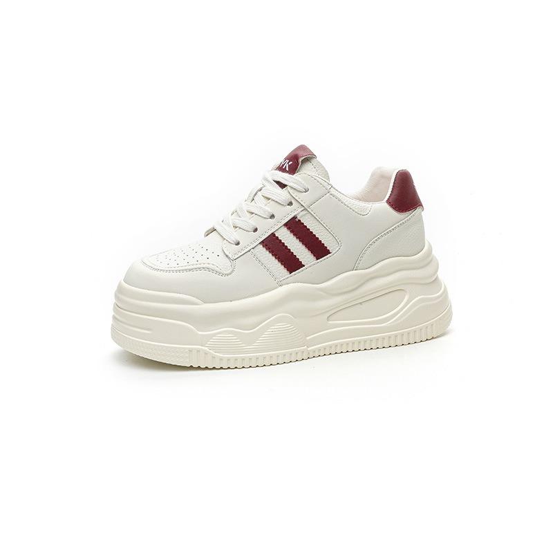 8.5 Inner Height Increase White Shoes Women's Autumn New Leather Thick-soled Small Shallow Mouth Casual Sports Shoes
