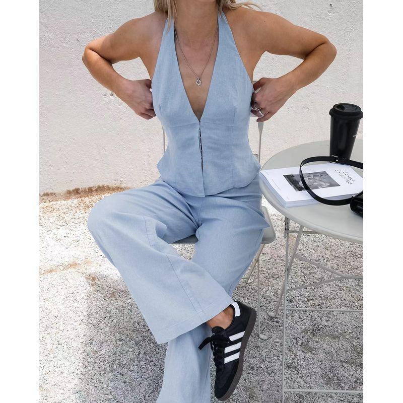 European and American Sexy Halterneck Vest High Waist Pants Suit Hanging Neck Vest and Pants Set