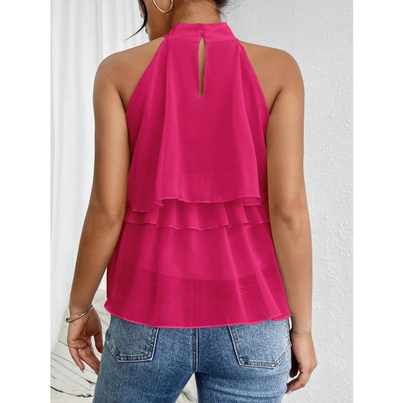 Women's Casual Summer/ Spring Printed Sleeveless Half-neck Blouse Shirt