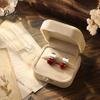 Elegant Jewelry for Women 1 Pair Red Bead Round Stud Earrings, Minimalist Light Luxury Birthday Gifts Her Earrings Women, Polished Silver Disc