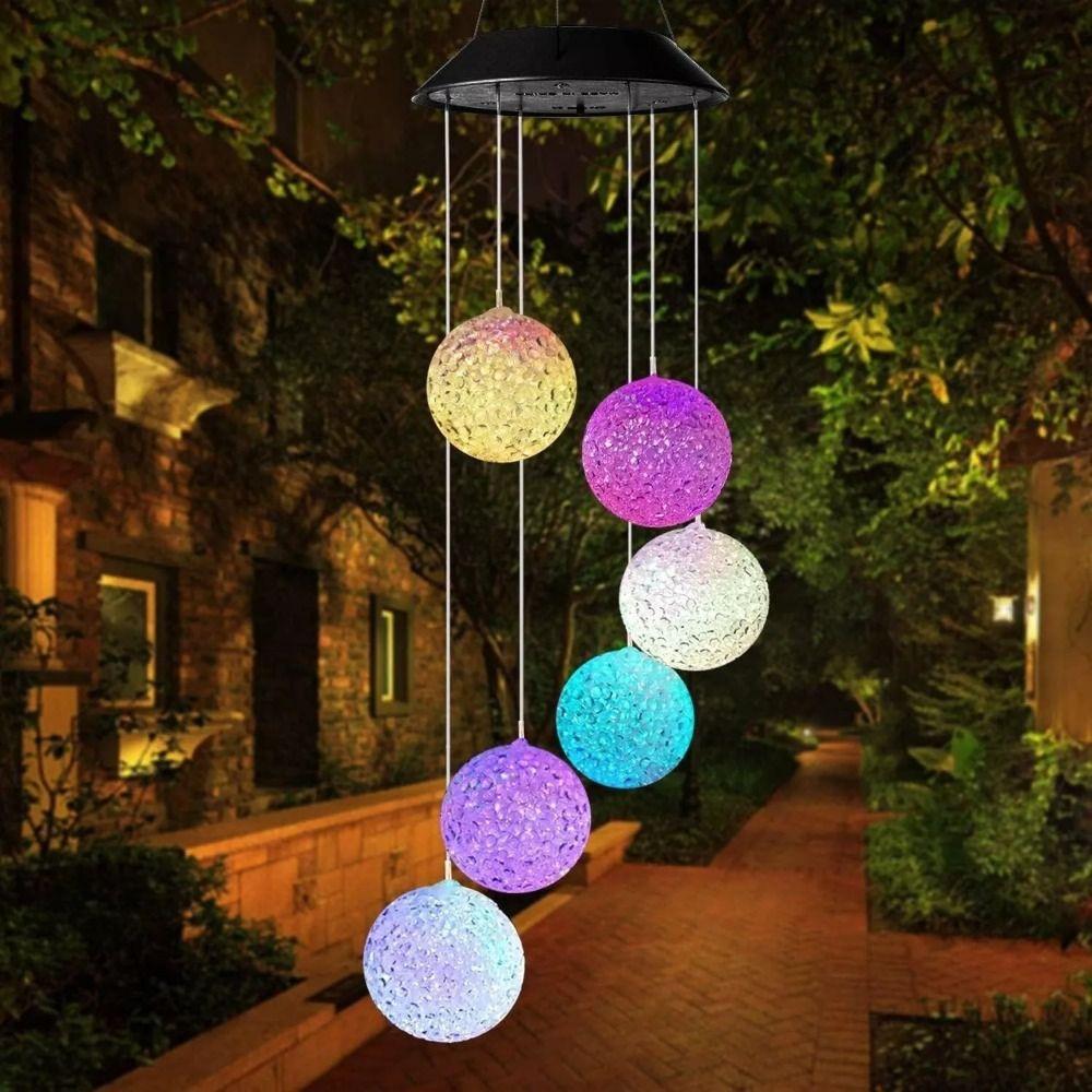 Dimmable Solar Wind Chimes Solar Powered Crystal Ball New LED Light  Outdoor