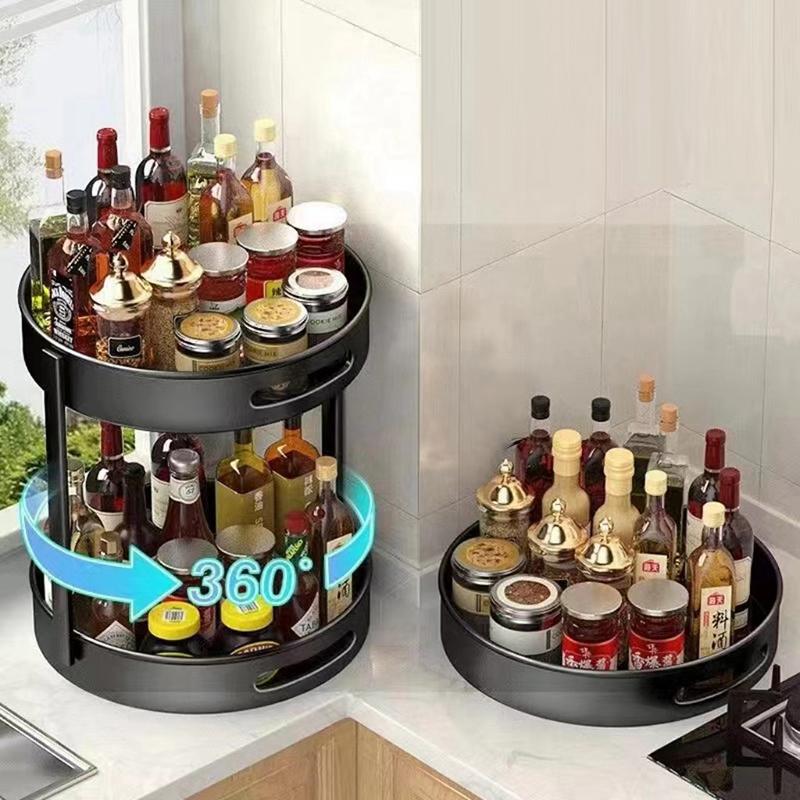 1/2 Layer Kitchen Round Spice Storage Rack Condiment Storage Tray Non-slip Cosmetic Storage Rack Kitchen Home Storage Accessory