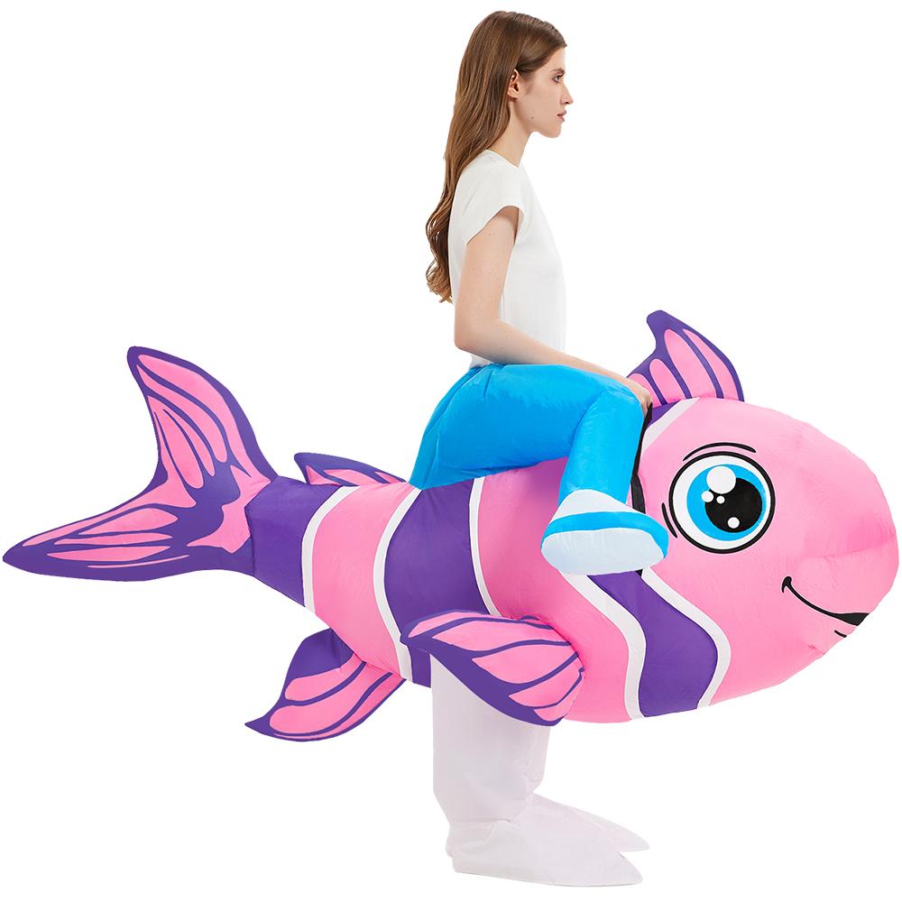 Buntes, aufblasbares Tropenfisch-Kostüm für Halloween (150–190 cm, Erwachsenengröße), ideal zum Reiten auf Halloween-Partys.