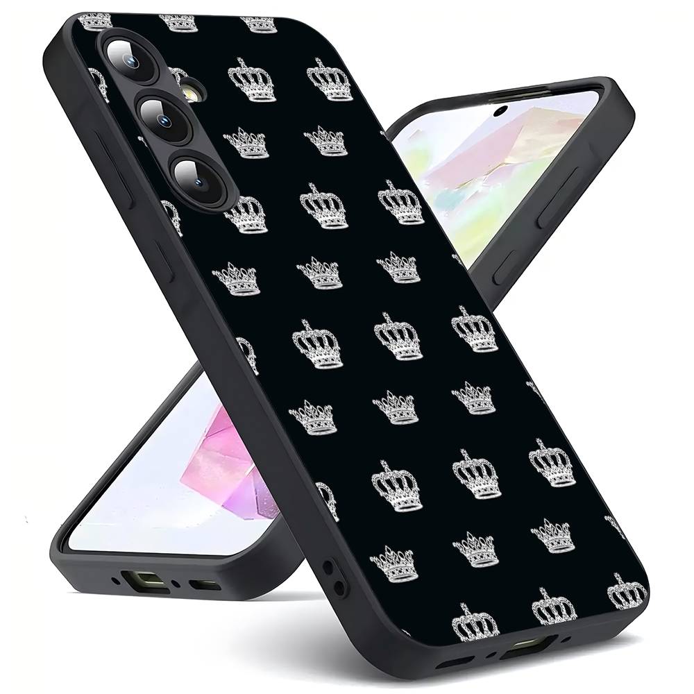 Crown For Samsung Galaxy S25 S24 S23 Ultra S22 S21 Plus S20 Black Soft Silicone Protective Case