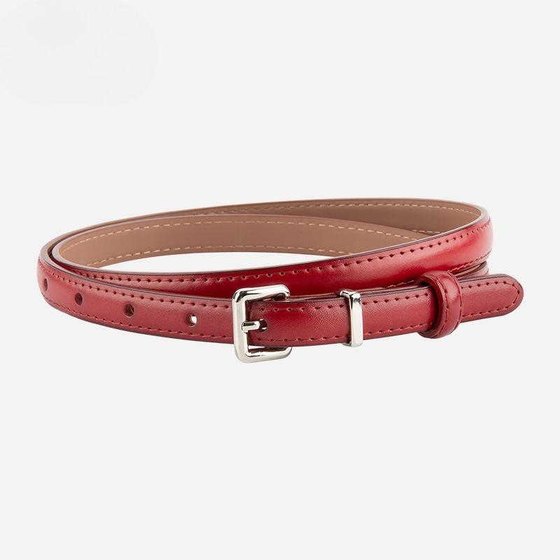 

Genuine Leather Retro Silver Buckle Waist-hugging Slim Belt for Women Versatile Dress Simple Decorative Women s Slender Belt 105cm