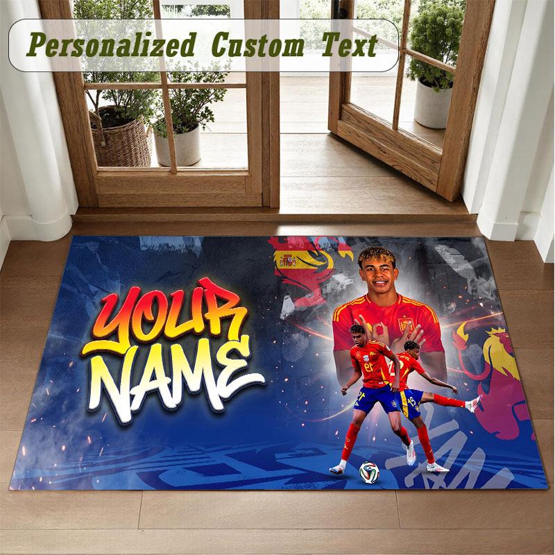 Crystal Velvet Square Rug Custom NameLamine Yamal Pattern Non Slip Home Floor Decor Rug