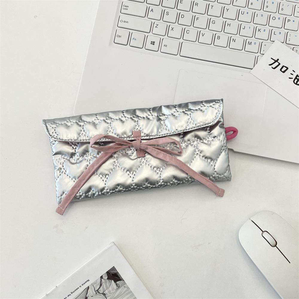 Quilted Bow Flip Pencil Bag Change Bag Women's Portable Storage Bag Multifunctional Student Stationery Box
