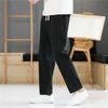 Men S Cotton Casual Pants Loose Fit Nine Length Solid Color