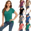 Spring Summer New Women's Solid V-Neck Short Sleeve T-Shirt Loose Casual Top for Leisure Women Clothing