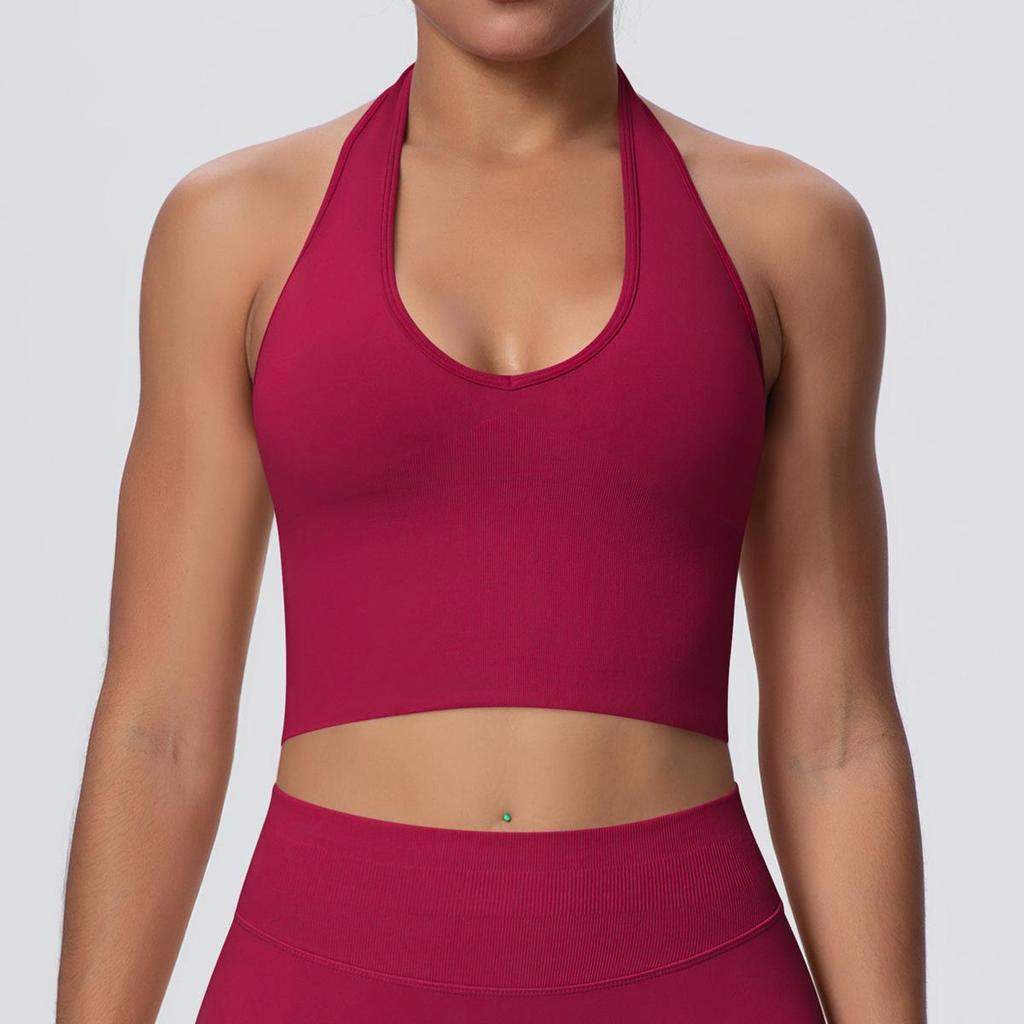 Elegant Backless Halter Yoga Bra – Seamless Breathable Sports and Fitness Vest