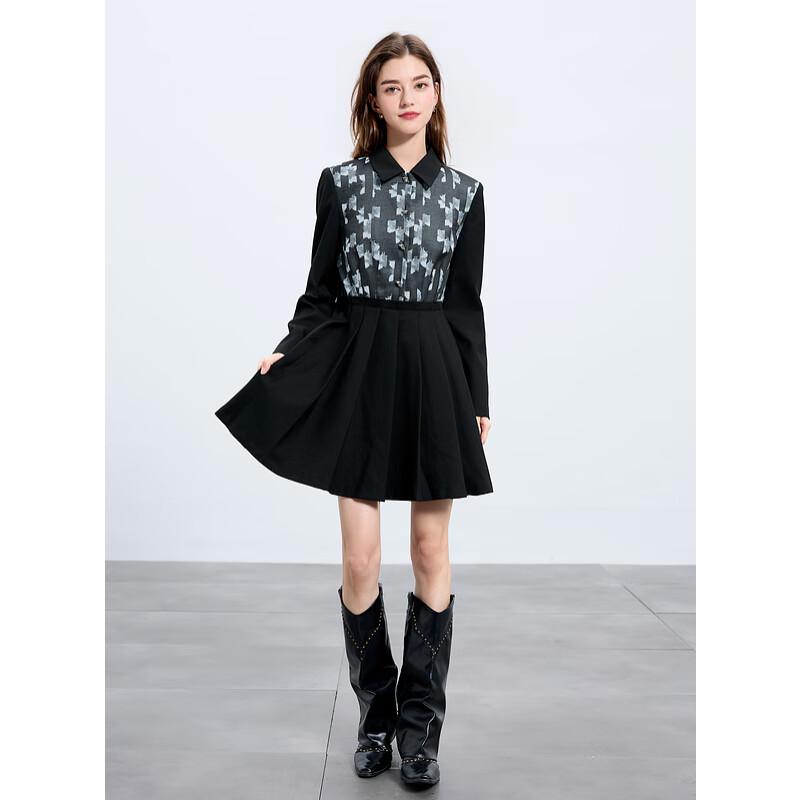 

San Cai 2025 Spring Lapel A-Line Pleated Short Dress XS