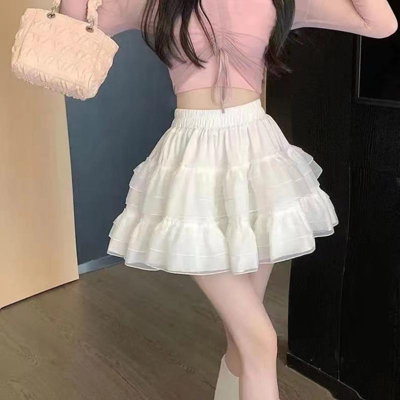 

Plus Size Plus Size Women s Lace Cake A- Skirt Summer 2New Style High-Waisted Mesh Skirt Puffy Skirt For Plus Size Girls S белый