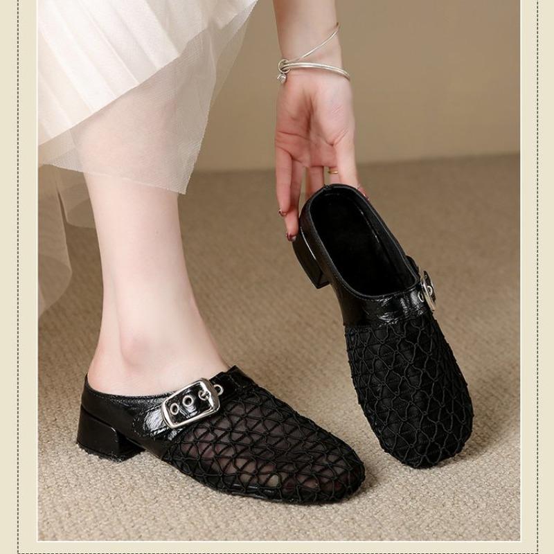 Mote i sommerklær Rund tå Rette spenner Casual og komfortable damesko Utskåret Mary Jane Enkelsko fiskenettsko