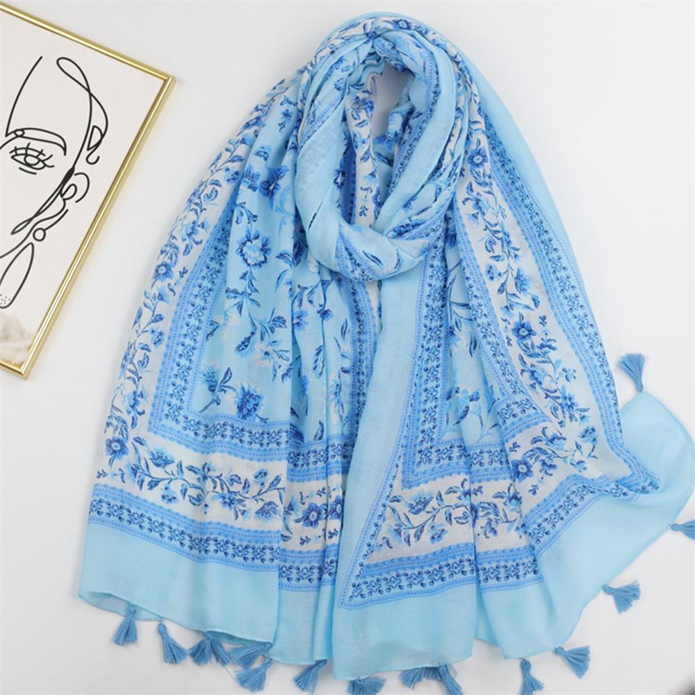 Luxury Brand Cotton Viscose Scarf for Women Spain Lovely Floral Tassel Shawls and Wraps Echarpe Pashmina Bufandas 180*90Cm