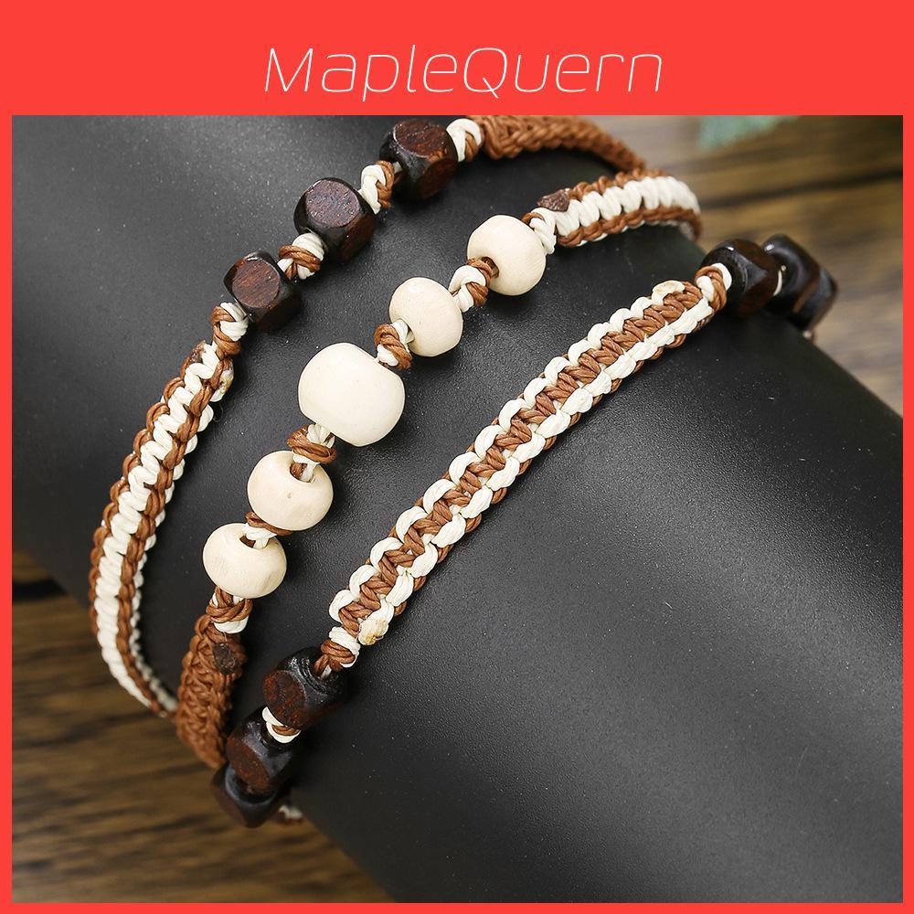 Bohemian Multilayer Woven Beaded Bracelet Handmade Wooden Jewelry For Travel Gift
