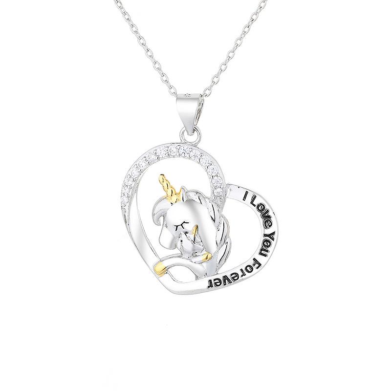 

Ожерелье в форме сердца с единорогом и бриллиантовой надписью, женский кулон Niche Design Sense