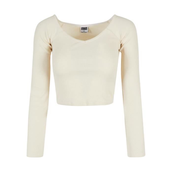 T-shirt À Manches Longues À Col En V Et À Côtes Courtes Femme Urban Classics - Blanc