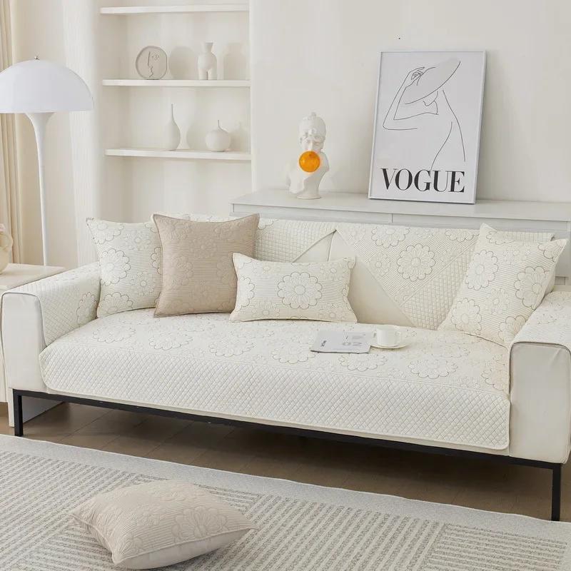 Sofa Cushion Four Seasons Universal Cushion Cotton Embroidered Flower Cover Pure Cotton Fabric Sofa Towel Simple Modern