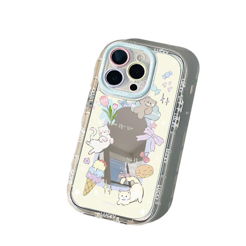 Energetic Kitten Mirror Cream Case for iPhone 17 Pro Max, 16, 15, 14