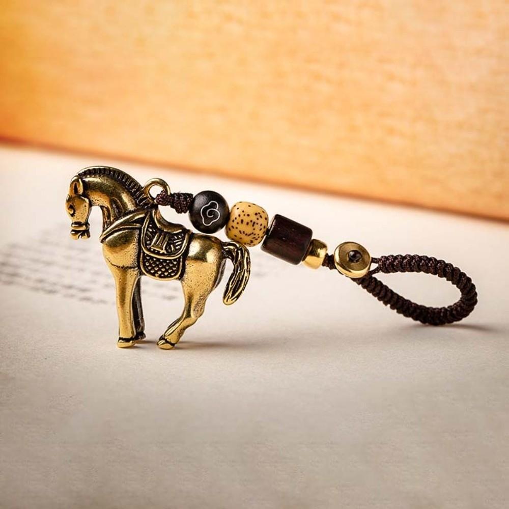 Copper Horse Lucky Bag Pendant Wealth Weaving Key Chains Chinese Zodiac Key Ring  Jewelry Gift