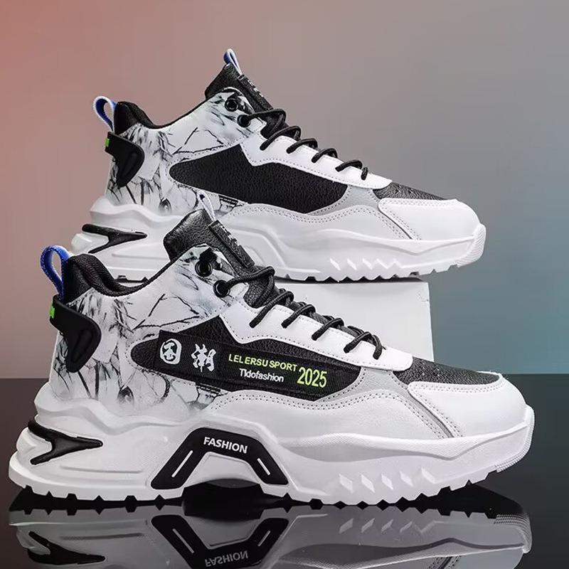 Spring High Top Men's Shoes White Sports Shoes Running Casual Dad Shoes
