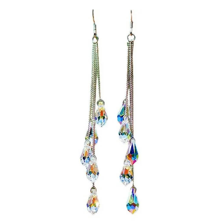 Long Fringed Earrings, Crystal Jewelry Elegant Long Earrings one size белый